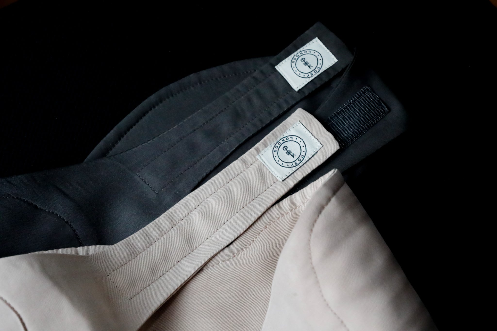 Cosy London sleep masks in Black and Dune —